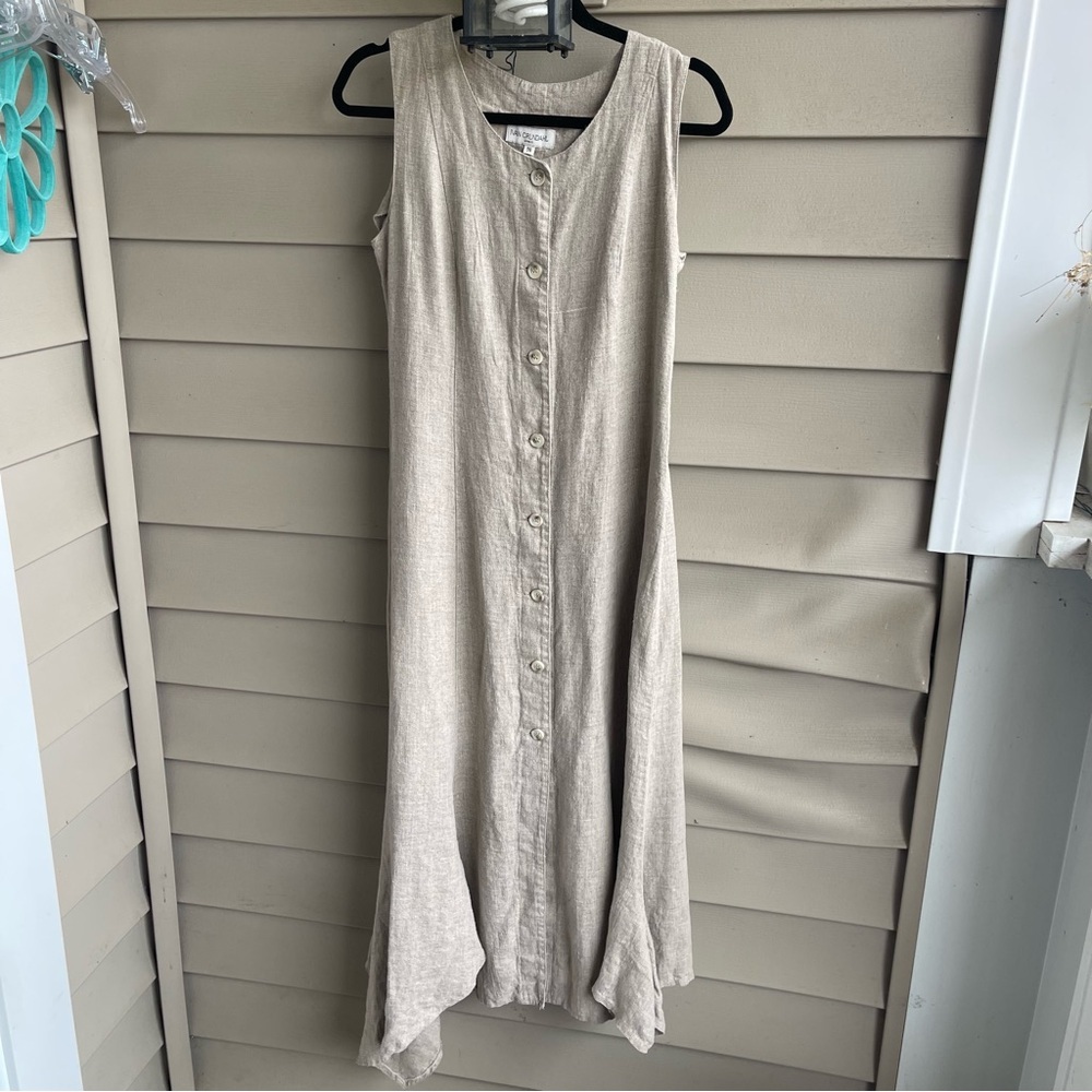Ivan Grundahl Lines S‎ Womens 100% Linen Buttons Asymmetrical Long Dress Size 38